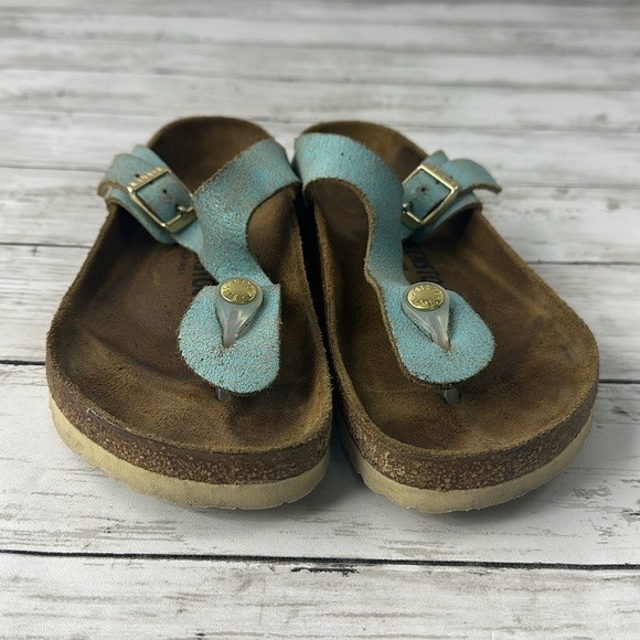 Birkenstock Women’s Gizeh Washed Metallic Aqua Thong Flip Flop Sandal Size 37 - Picture 5 of 5